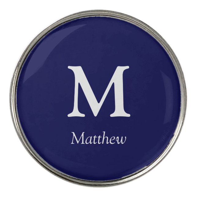 Custom Navy Blue Monogram Initial Golf Ball Marker (Front)