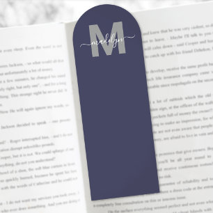 Custom Navy Blue Monogram Name Bookmarks
