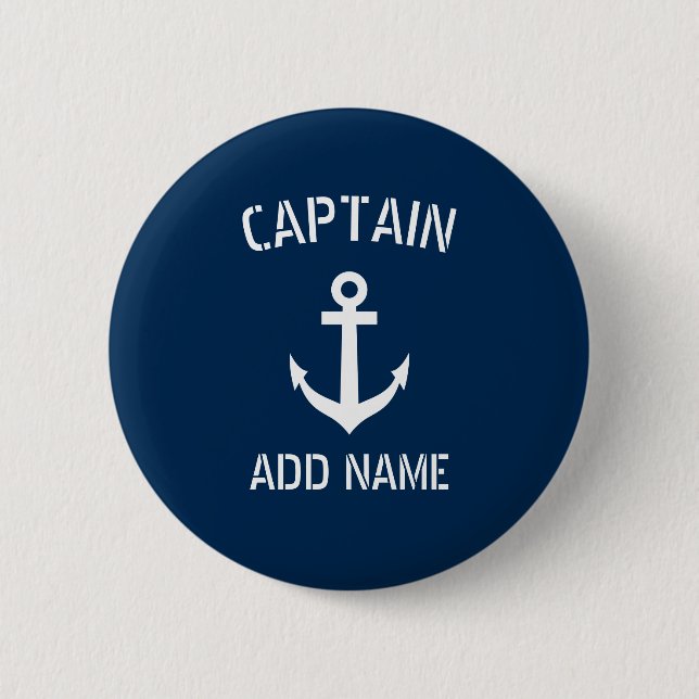 Custom navy blue nautical anchor boat captain button (Front)