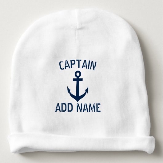 Custom navy blue nautical anchor boat captain cute baby beanie (Front)