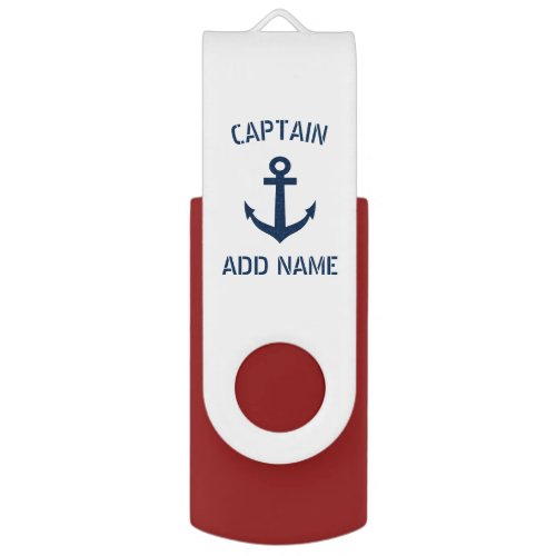 Custom navy blue nautical anchor boat captain flash drive