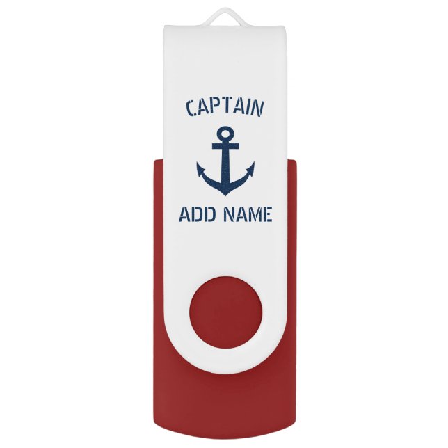 Custom navy blue nautical anchor boat captain flash drive (Back (Vertical))