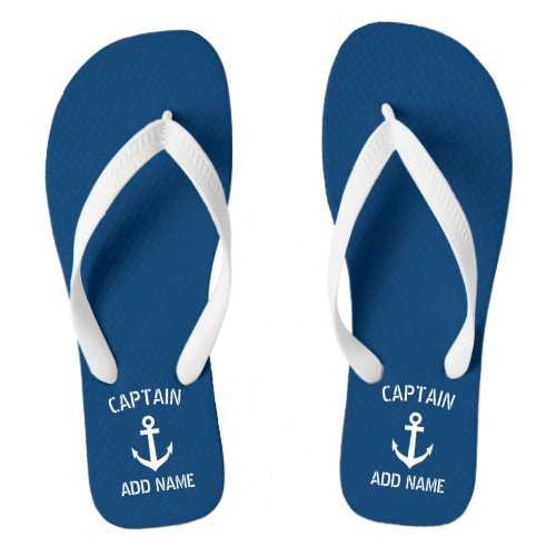 Custom navy blue nautical anchor boat captain flip flops