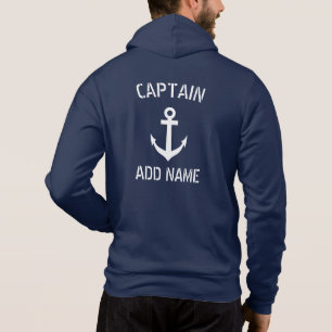Custom navy blue nautical anchor boat captain hoodie