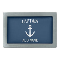 Custom navy blue nautical anchor boat captain rectangular belt buckle