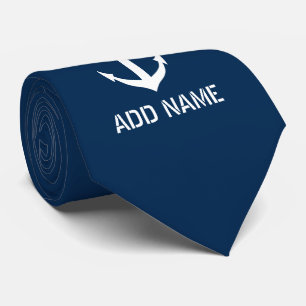 Custom navy blue nautical anchor boat captain tie