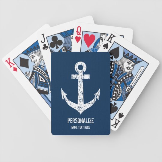 Custom navy blue nautical anchor playing cards