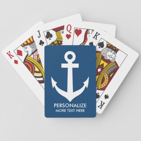 Custom Navy Blue Nautical Anchor Playing Cards