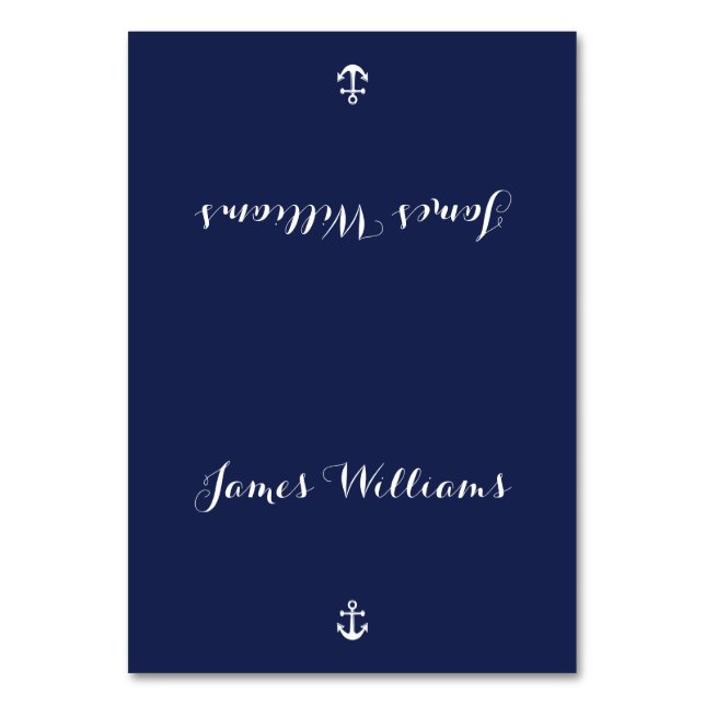 Custom Navy Blue Nautical Place Setting Cards (Front)