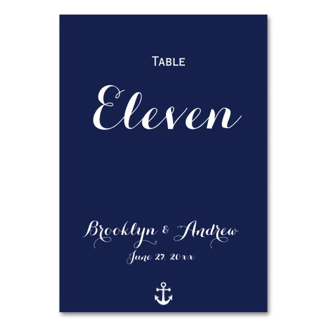 Custom Navy Blue Nautical Wedding Table Numbers (Front)