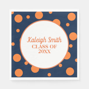 Custom Navy Blue Orange Polka Dot Graduation Party Napkins