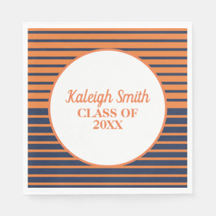 Custom Navy Blue Orange Striped Graduation Party Napkins