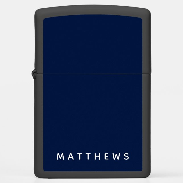 Custom Navy Blue Personalized Name Zippo Lighter (Front)