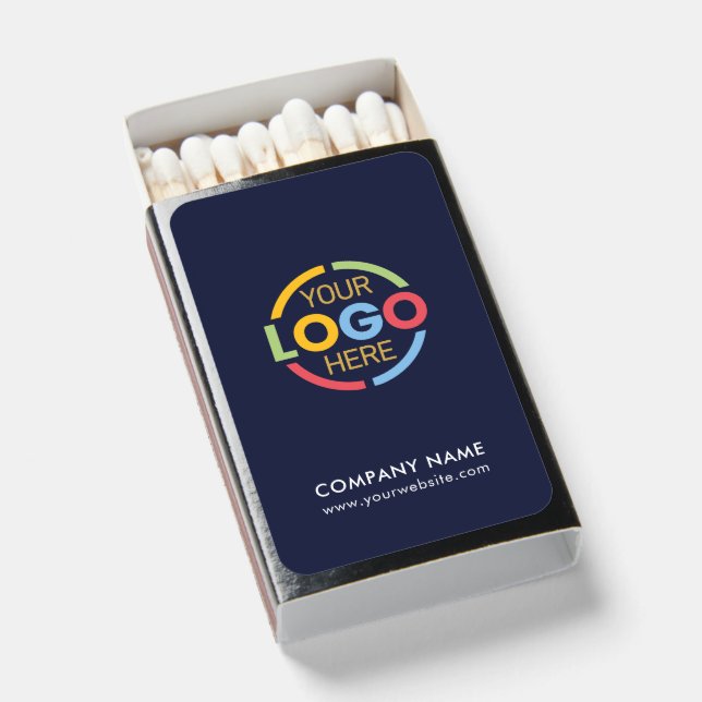 Custom Navy Blue Promotional Company Business Logo Matchboxes (Front Open)