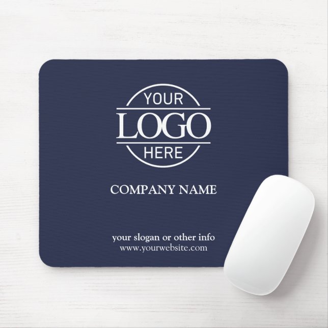 Custom Navy Blue Promotional Company Business Logo Mouse Pad (With Mouse)