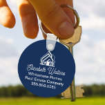 Custom Navy Blue Real Estate Company House Realtor Keychain<br><div class="desc">This professional realtor keychain is custom made with your real estate company name under the modern cursive script and house image. These chic minimalist navy blue realty business promotional items feature a house logo image for home builder or realty agent company marketing.</div>