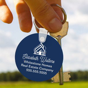 Custom Navy Blue Real Estate Company House Realtor Keychain