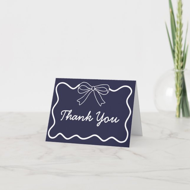 Custom Navy Blue Retro Wavy Thank You Cards (Front)