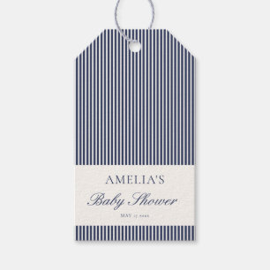 Custom Navy Blue Striped Preppy Baby Shower Favor Gift Tags