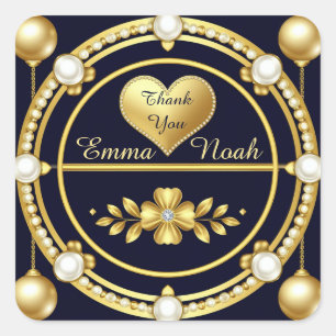 💍 Custom Navy Blue Thank You Wedding Favor Square Sticker