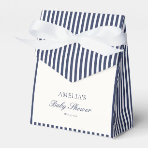 Custom Navy Blue Ticking Stripe Preppy Baby Shower Favor Boxes