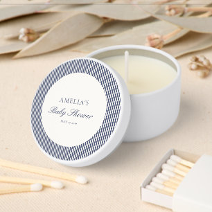 Custom Navy Blue Ticking Stripe Preppy Baby Shower Mini Candle Favors