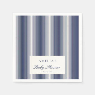 Custom Navy Blue Ticking Stripe Preppy Baby Shower Napkins