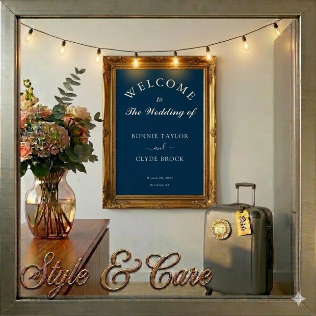 Custom Navy Blue Wedding Welcome Display Poster (Custom Navy Blue Wedding Welcome Display Poster)