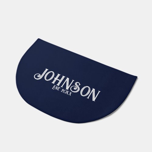Custom Navy Blue White Family Name Doormat