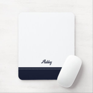 Custom navy blue white personalized preppy stylish mouse pad