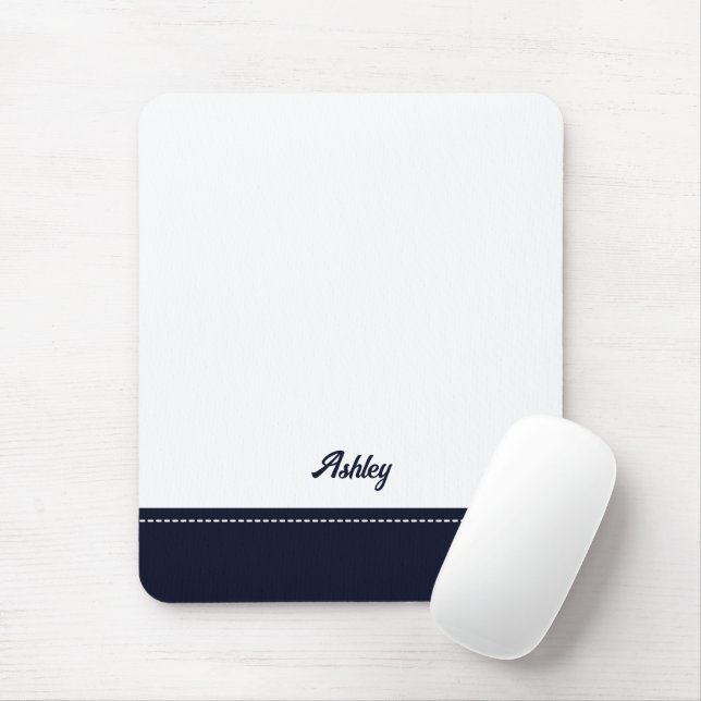 Custom navy blue white personalized preppy stylish mouse pad (With Mouse)