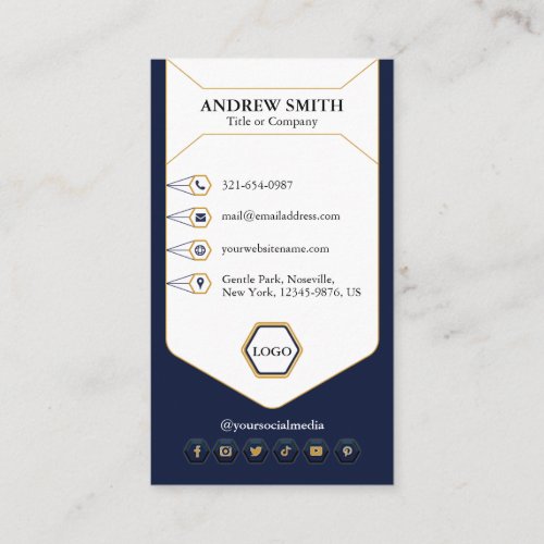 Custom Navy Blue Yellow Professional Icons Modern  Business Card