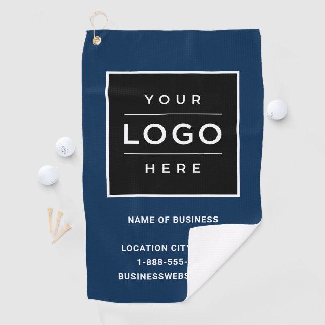 Custom Navy Business Logo Company Branded Golf Towel (InSitu)