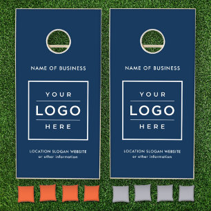Custom Navy Business Name and Logo Cornhole Set