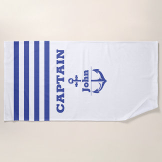 Custom Navy Captain with Personalized Name Beach Towel
