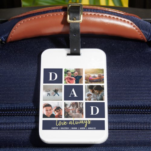 Custom Navy Colorblock Dad Family Photo Collage Luggage Tag