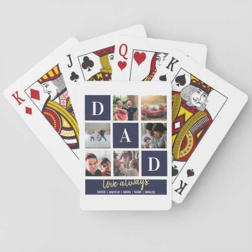 Custom Navy Colorblock Dad Family Photo Collage  Playing Cards