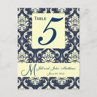 Custom Navy Damask Wedding Table Number