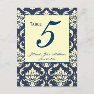 Custom Navy Damask Wedding Table Number 2