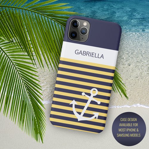 Custom Navy Dark Blue White Sunny Yellow Stripes iPhone 11 Pro Max Case