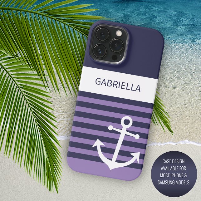 Custom Navy Dark Blue White Violet Purple Stripes iPhone Case (Creator Uploaded)