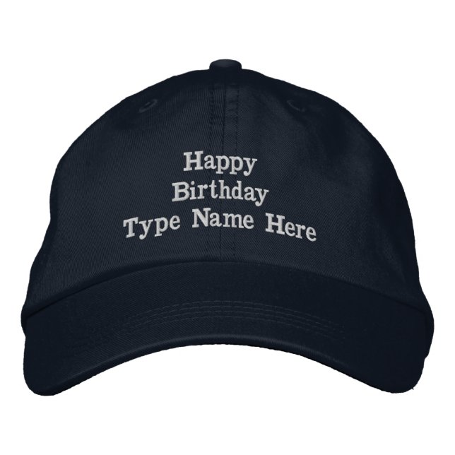 Custom Navy Embroidered Happy Birthday Adjustable Embroidered Baseball Cap (Front)
