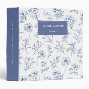 Custom Navy Floral Toile Personalized Family Photo 3 Ring Binder