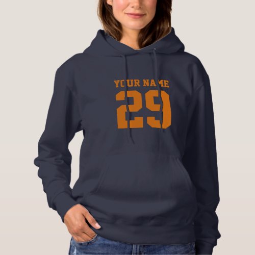 Custom navy football jersey number womens hoodie