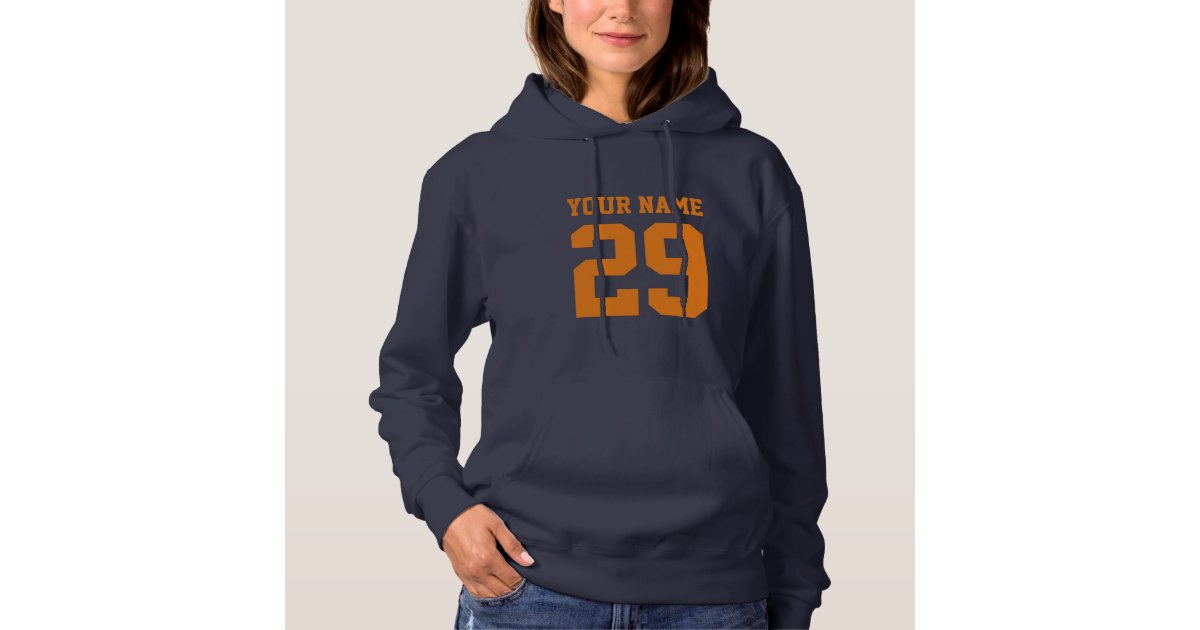 Custom navy football jersey number women's hoodie