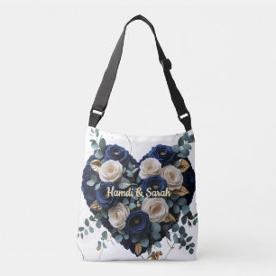 Custom Navy Gold Floral Monogram Crossbody Bag