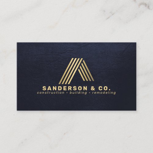 Custom navy gold logo building construction business card