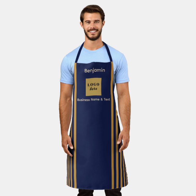 Custom Navy & Gold Stripe Apron (Worn)