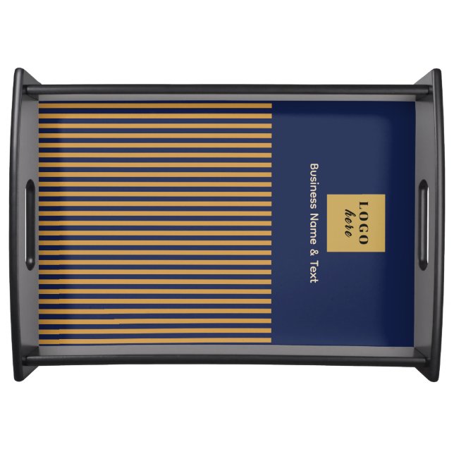 Custom Navy & Gold Stripe Serving Tray (Front)