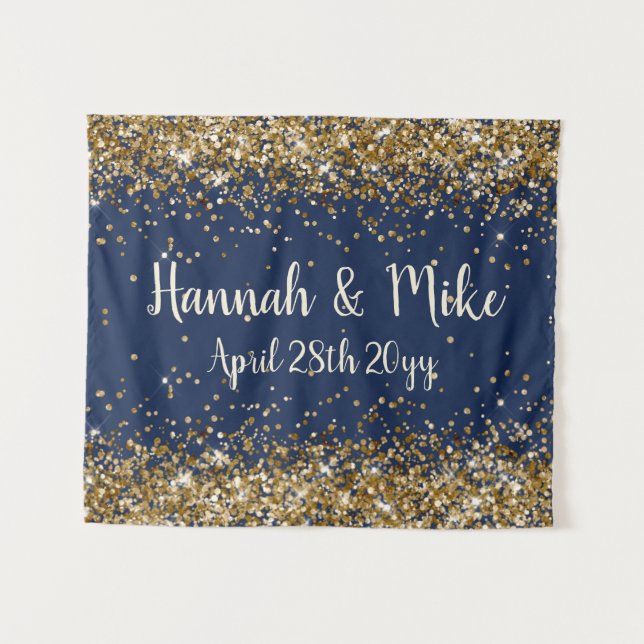 Custom Navy Gold Wedding Backdrop Photo Booth Prop (Front (Horizontal))